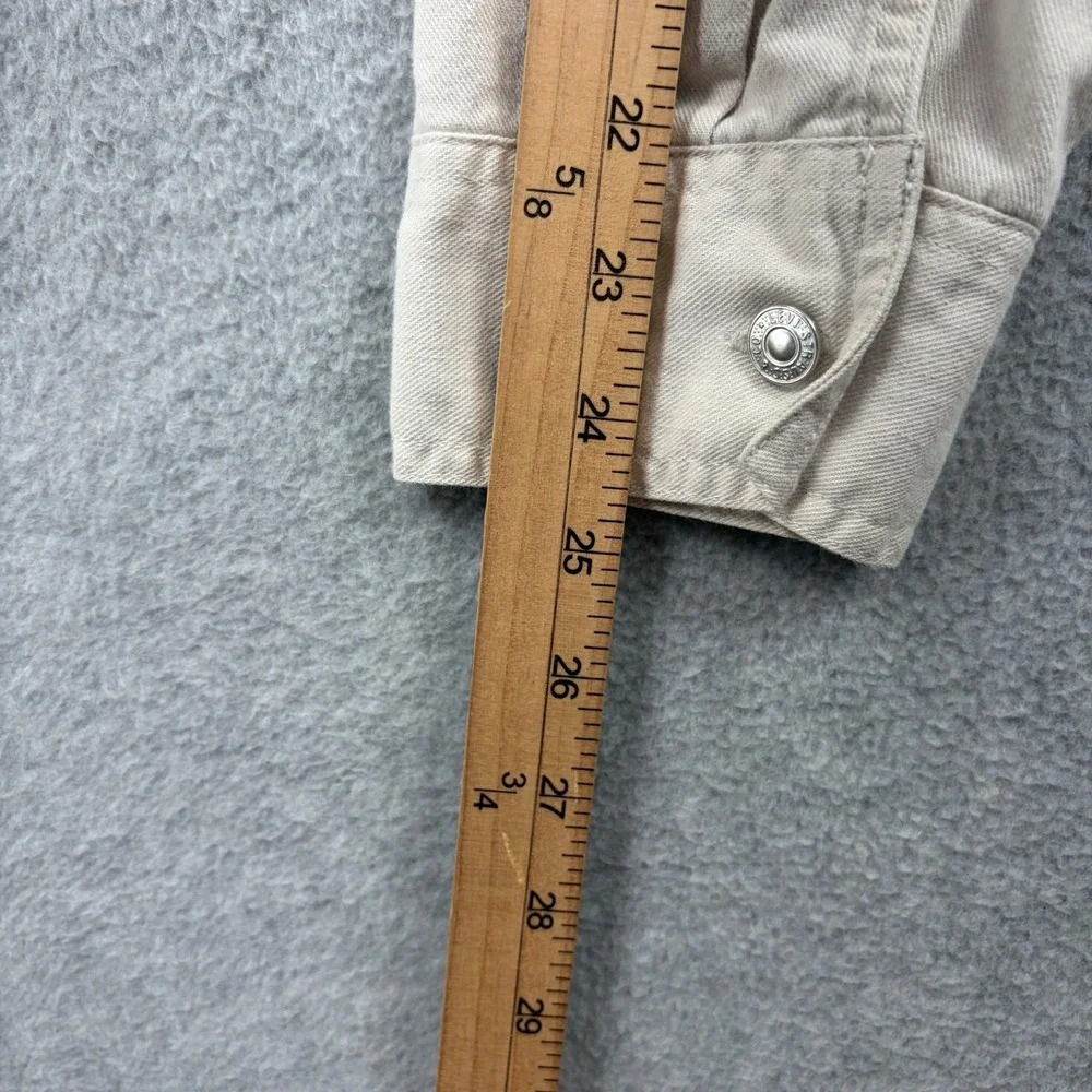 Vintage Levis Shirt Mens Large Beige Twill Metal Button Up Loose Fit Long Sleeve